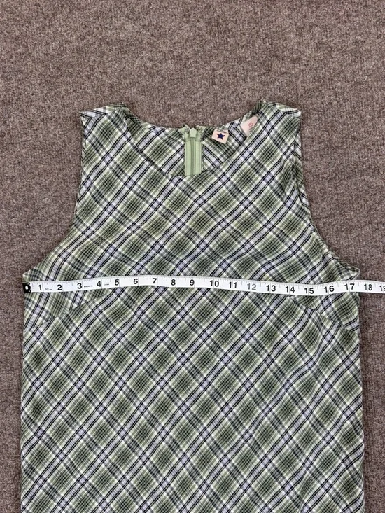 Vintage American Eagle Green Plaid Sleeveless Shift Dress Womens Size 8 Sundress - Picture 4 of 5